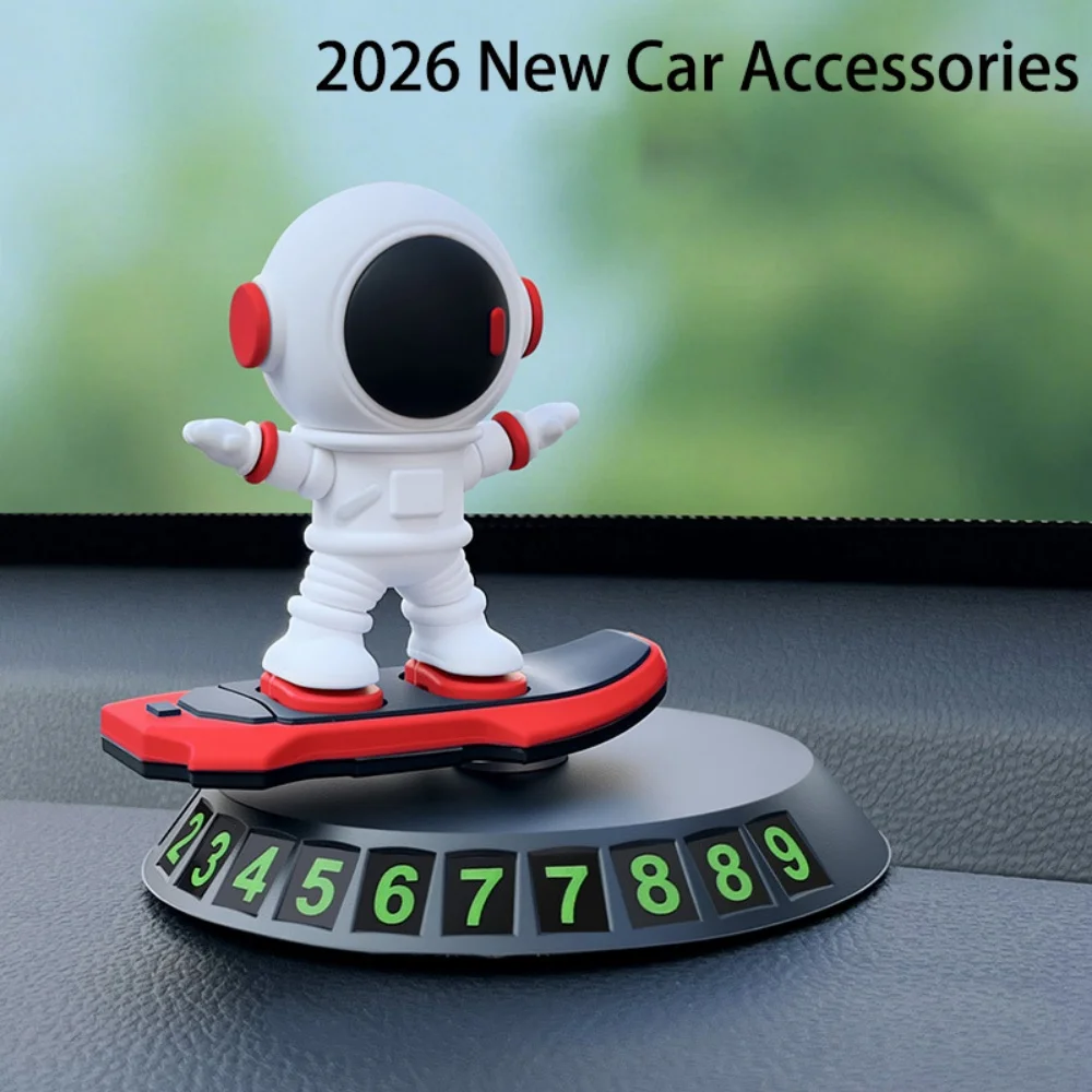 2026 New Astronaut Skateboarding Car Ornament Temporary Parking and Relocation Phone Number Plate Car Decoration Ornament