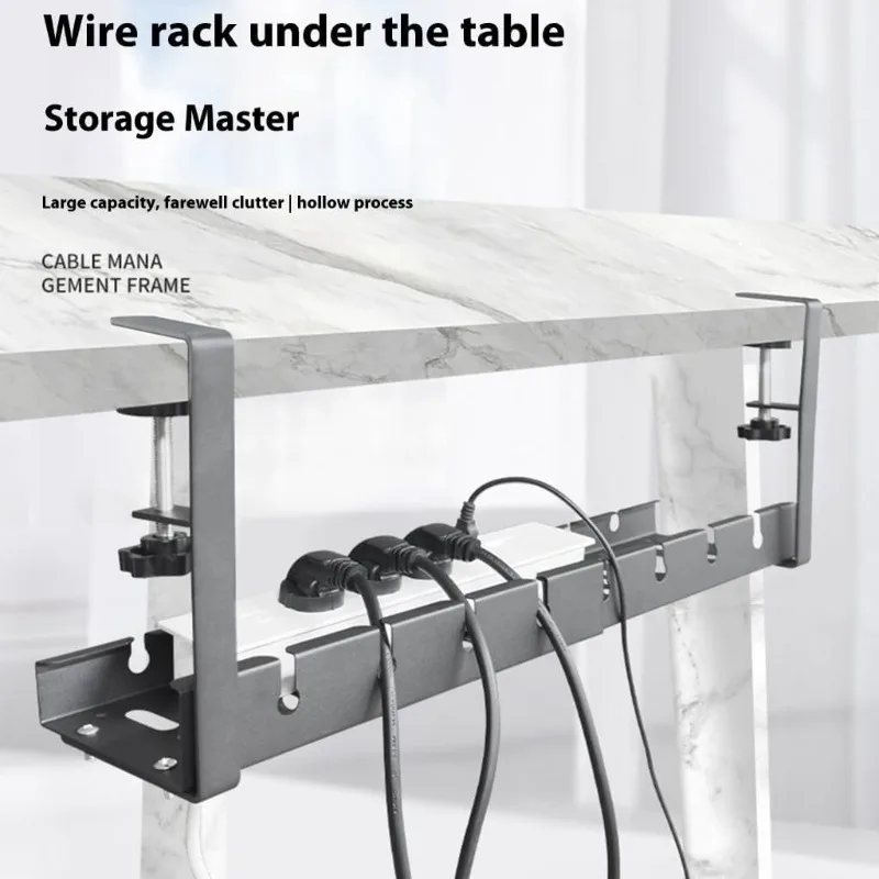 Heavy Duty Retractable Cable Organizer Tray - Iron Under Desk Cord Management for Office Home - view 4