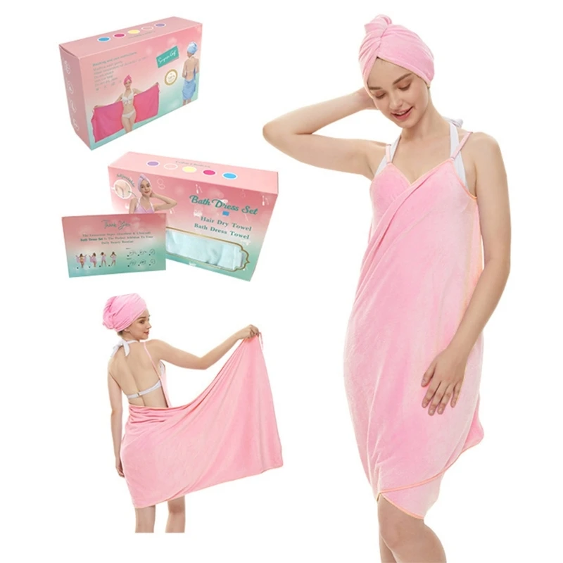 

High Absorbency Microfiber Bath Camisole Towel and Caps Set for Fast Hair Drying and Skin Care