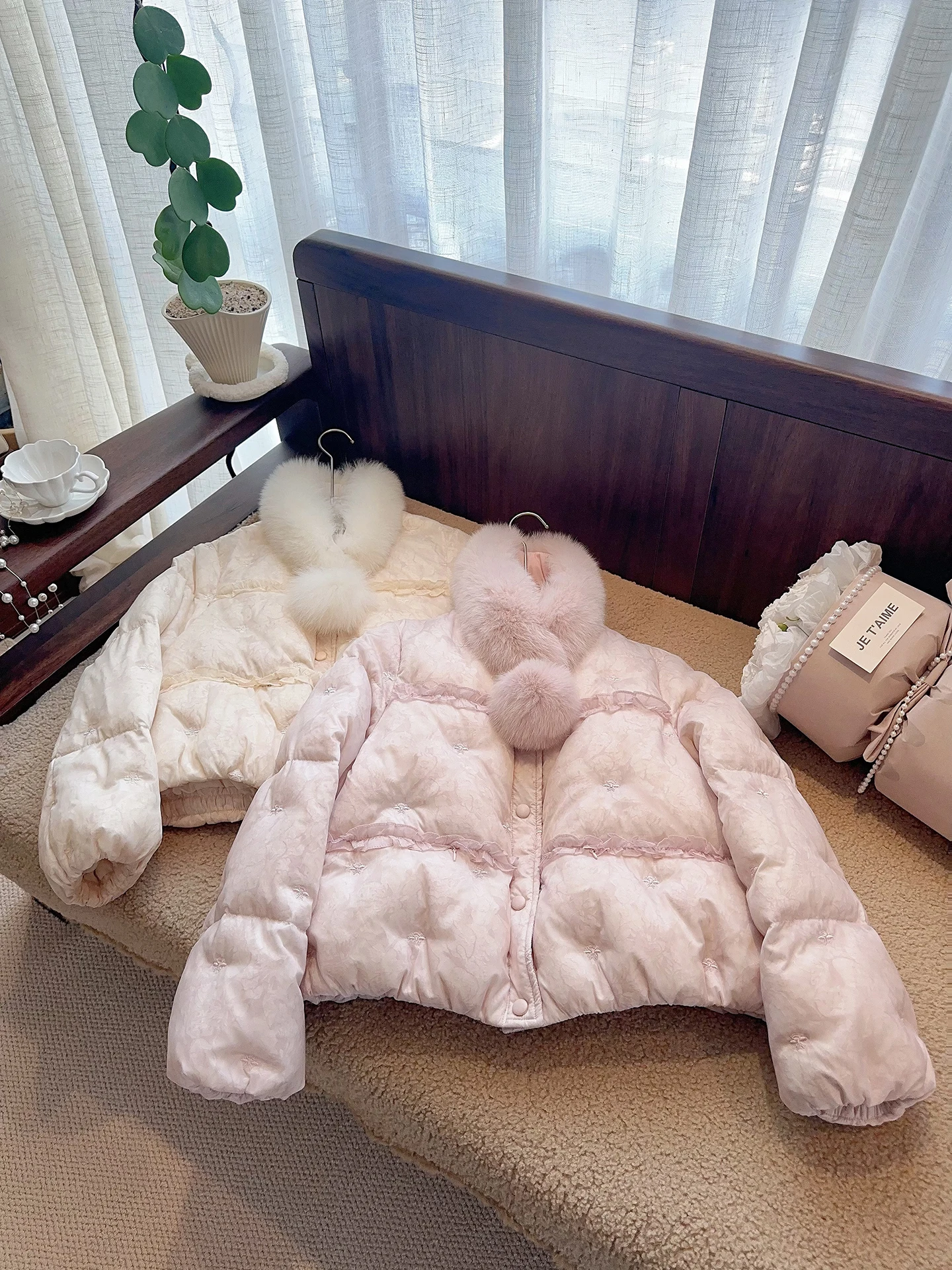 

Ele Fur Collar down Jaet Women's Winter Coat Sweet Sle Embroidery 90 White Du down Outerwear New 2025