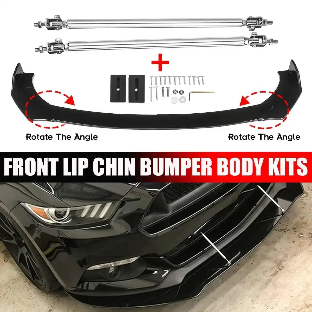 4PCS Universal Car Front Bumper Lip Spoiler Splitter ABS Bumper Canard Lip Splitter For Ford For Mustang For GT Exterior Part