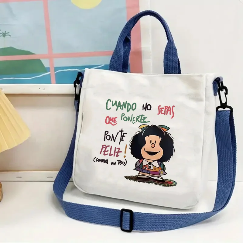 1pc Print Canvas Hand Bag Women Lightweight Reusable Shoulder Bag Large Capacity Crossbody Bag for Student Travel Tote Bag