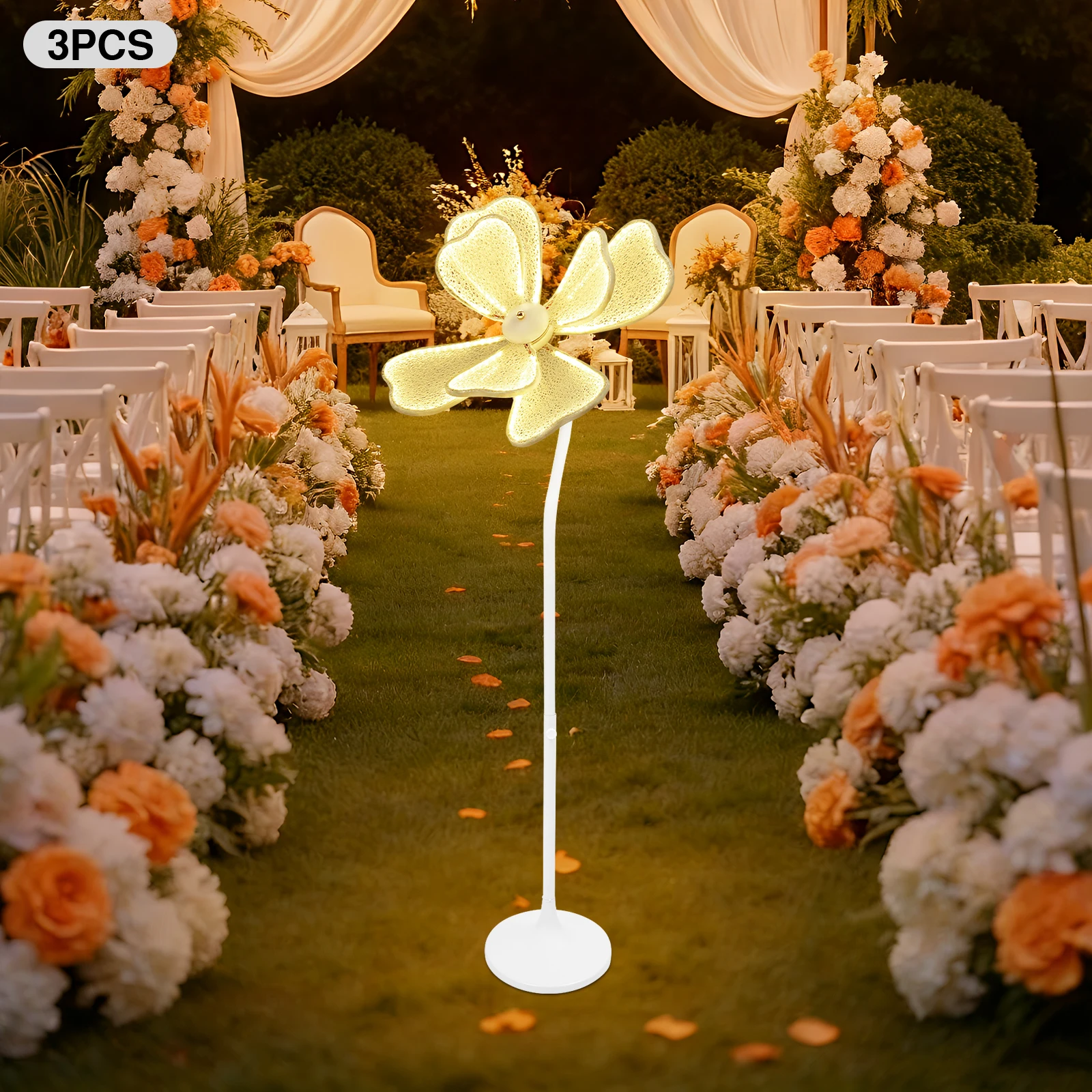 3 Pcs 50W LED Wedding Flower Floor Lamps, Romantic Wedding Aisle Road Guide Lights, Decor Props for Wedding, Christmas Party Decoration
