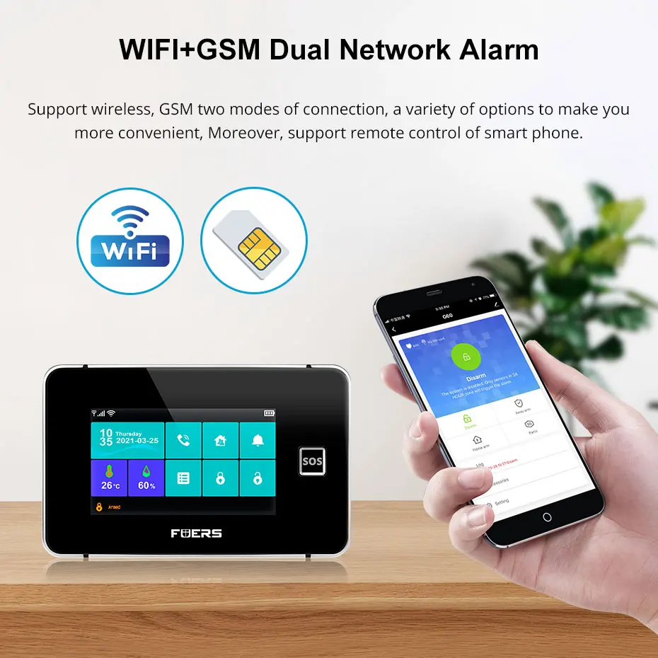 FUERS-sistema de alarma de seguridad para el hogar, pantalla TFT de 4,3 pulgadas, G60B, WiFi, GSM, Tuya, pantalla inteligente de temperatura y humedad, alarma antirrobo de 433MHz