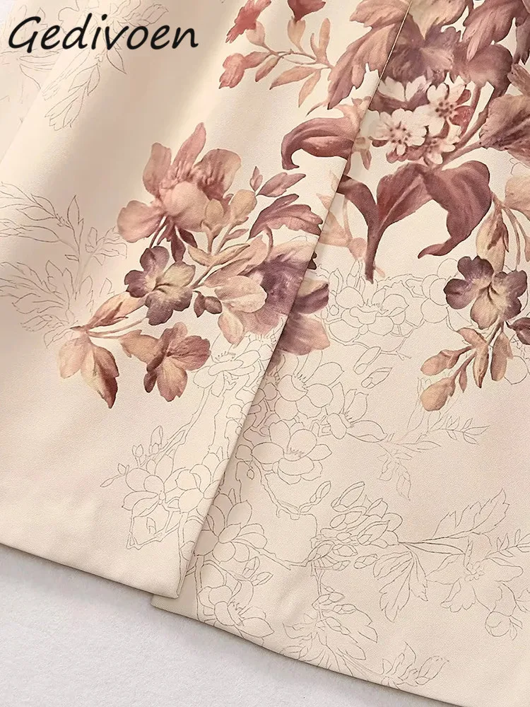 Gedevoen Herfstmodeontwerper Elegante Jurk Met Bloemenprint Dames Revers Met Lange Mouwen Vakantiefeest Met Hoge Taille En Lange Jurken