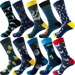 New Men's Socks Harajuku for Funny Cotton Women's Socks Print Beer Grenade Astronaut Long Tube Happy Business Casual Crew Socks