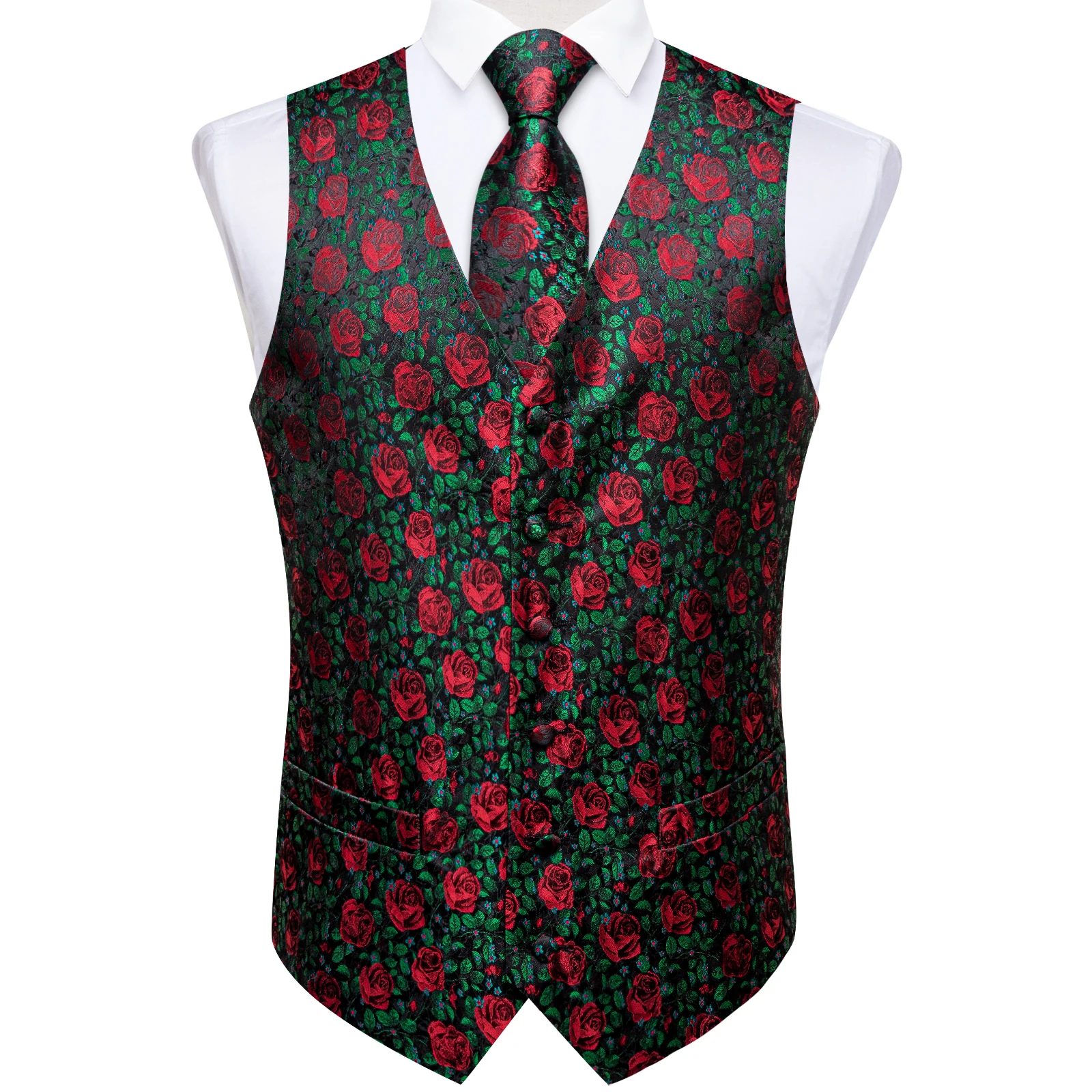 Blumen weste und Krawatten set für Herren, vor gebundene Fliege, Kleid mit quadratischen Manschetten knöpfen, klassische Business-Weste für Männer, 5-tlg – Detail 9