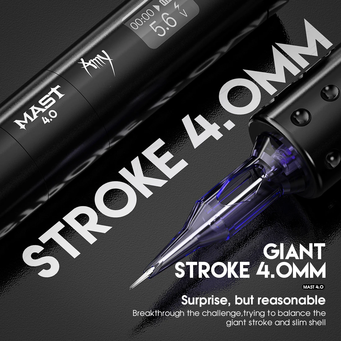 Dragonhawk Mast Amy 4.0 Stroke Wireless Battery RCA 2 Modes Rotary Tattoo Pen LED Display Direct Drive Permanent Makeup Machine