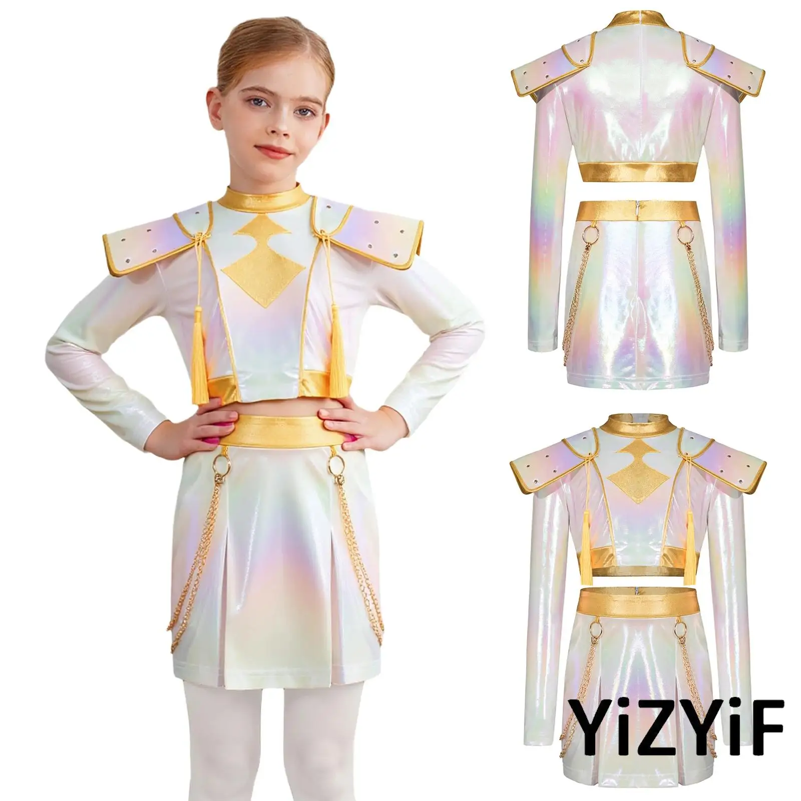 

Women Breathable Anime Character Roleplaying Costume Set Crop Top And Matched Skirt with Waist Chains for Themed Parties Events