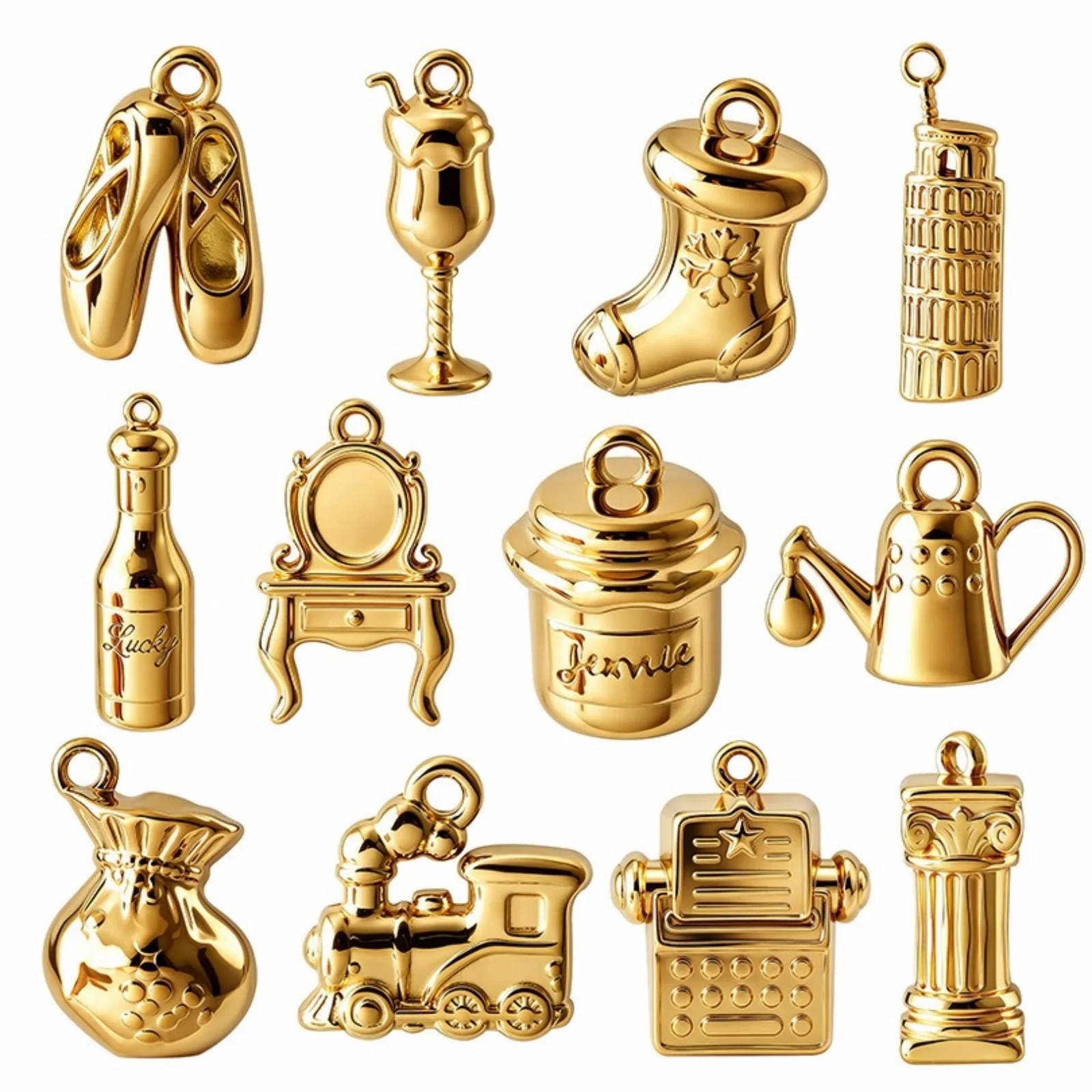 5 Pcs 316 Stainless Steel Charms 3d Radio Dressing Table Train Ballet Shoes Kettle Socks Pendants DIY Necklace Making Wholesale