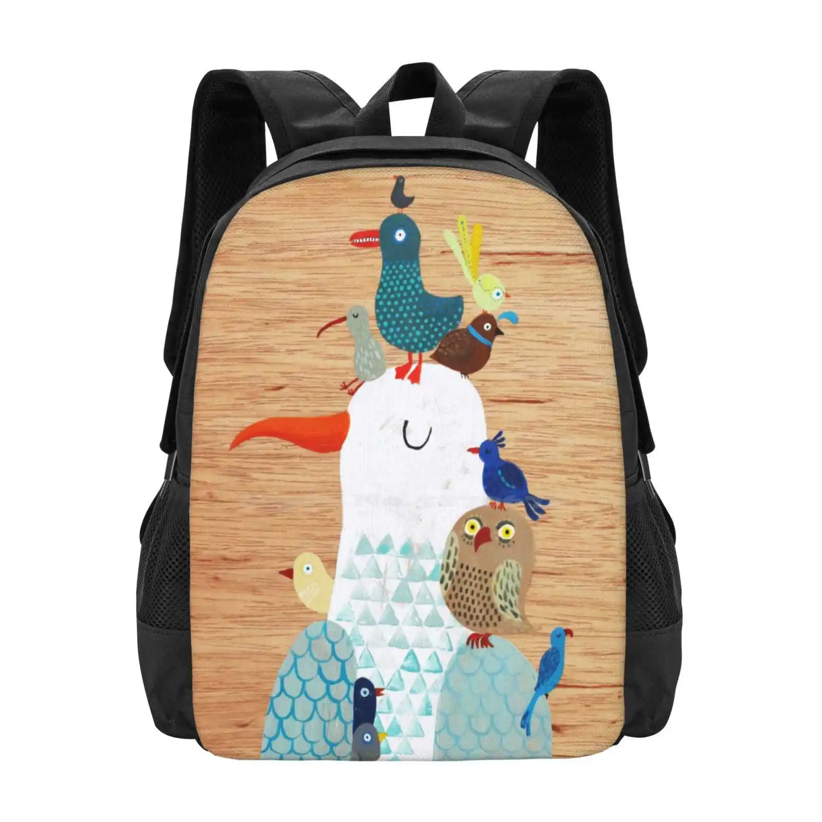 Bird King - Seagull Hot Sale Schoolbag Backpack Fashion Bags Birds Seagull Owl Duck Feathers Warm Tones Aqua White Brown Wooden