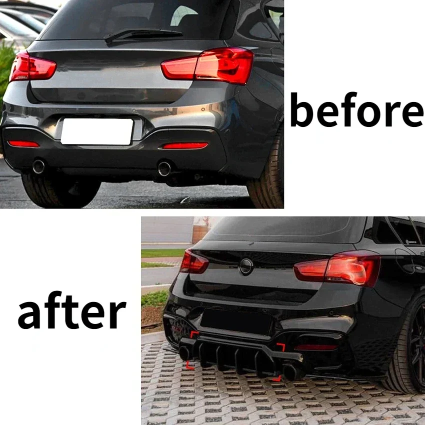 Rear Diffuser Rear Bumper 4 Fins Splitter Spoiler Lip Body Kit Glossy Black For BMW 1 Series F20 LCI M140i 2016 2017 2018 2019