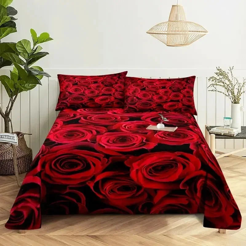 

Top Red Rose Floral Bedding Set King Queen Microfiber Flower Print Duvet Cover Romantic Valentine's Day Bedroom Decor