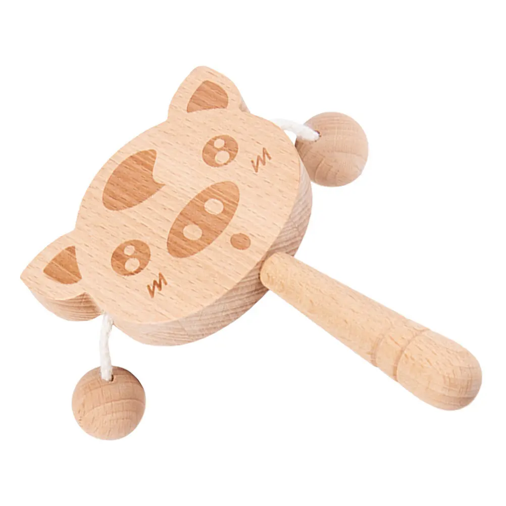 1 قطعة طبلة خشبية شكل خنزير جرس اليد للأطفال آلة موسيقية التعليم المبكر طفل اليد حشرجة الموت الخشب تهز #3