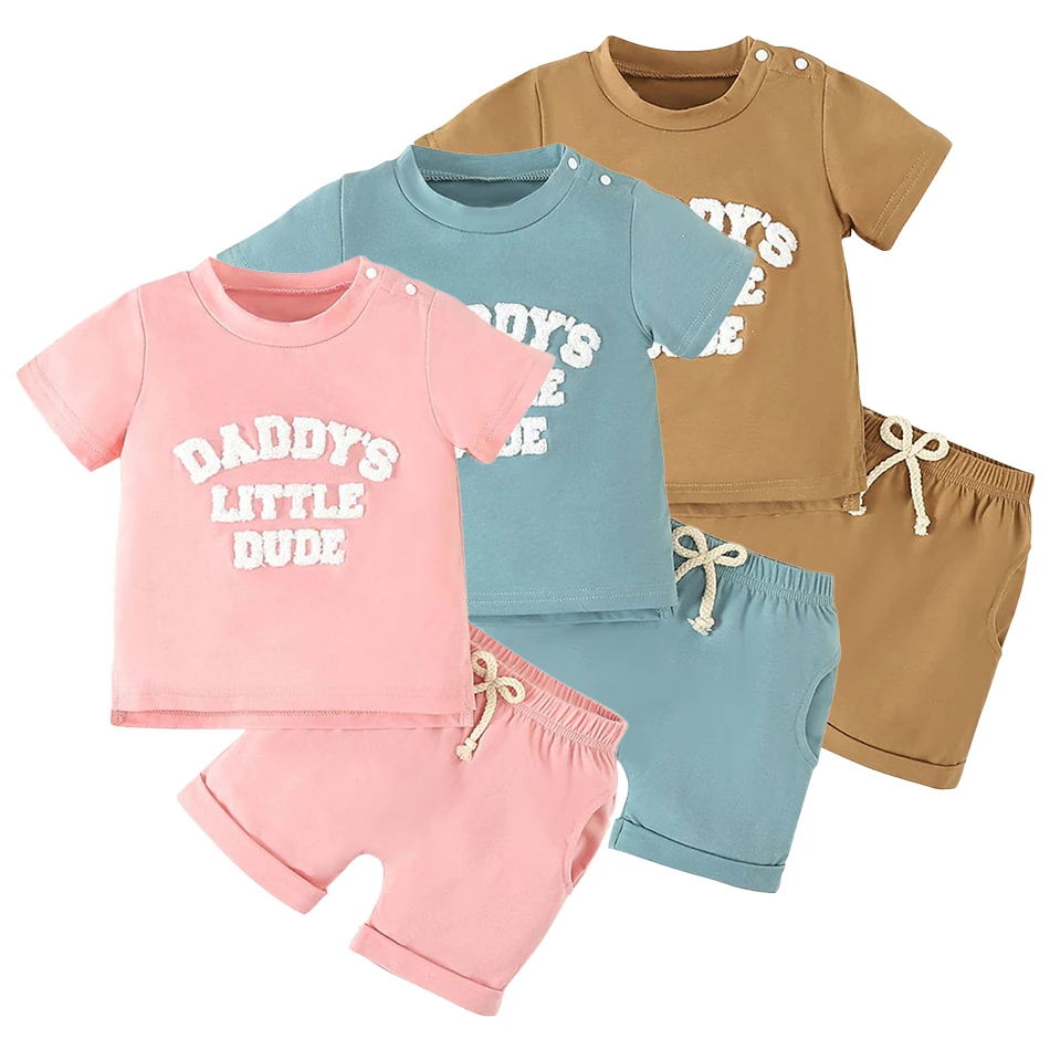 

Fun and Playful Summer Kids Outfit Colorful Short Sleeve Alphabet T-Shirt and Shorts Set for Unisex Children Children Sets