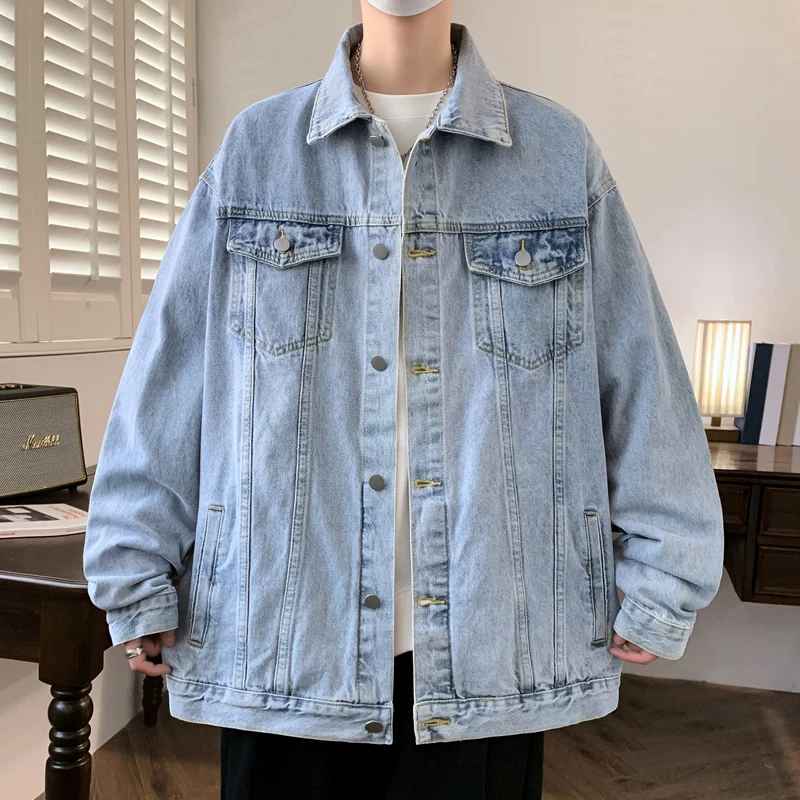 Casual Men's Cotton Denim Jackets Spring Autumn New Youth Hip Hop Streetwear Loose Jeans Outdoor Cowboy Solid Top Coats Clothing