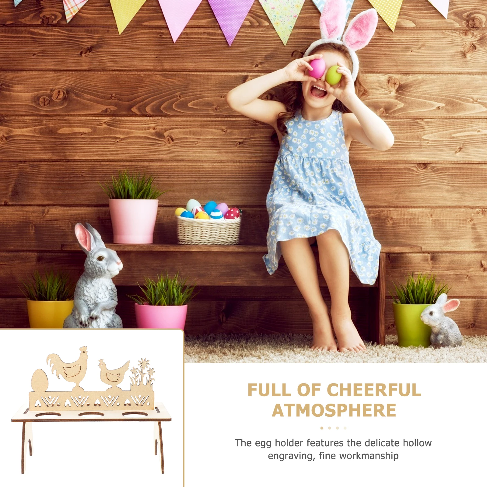 

Easter Bunny Wooden Egg Holder Decorative Creative Egg Rack Festival Supply Household Multi-Function Stand Easter Accessory