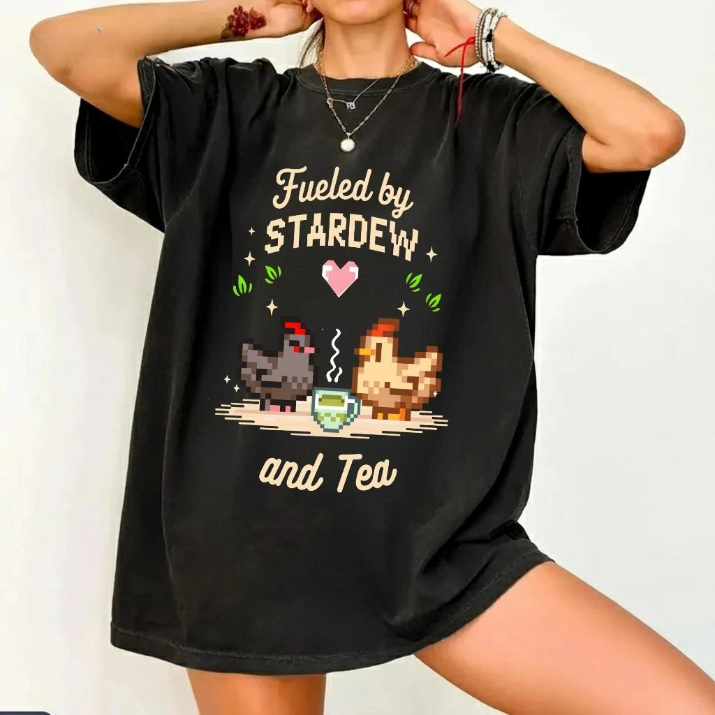 2026 Summer Women's Retro Stardew Valley Print T Shirt Pure Cotton and Breathable Short Sleeve Streetwear Oversized Loose Casual view 2