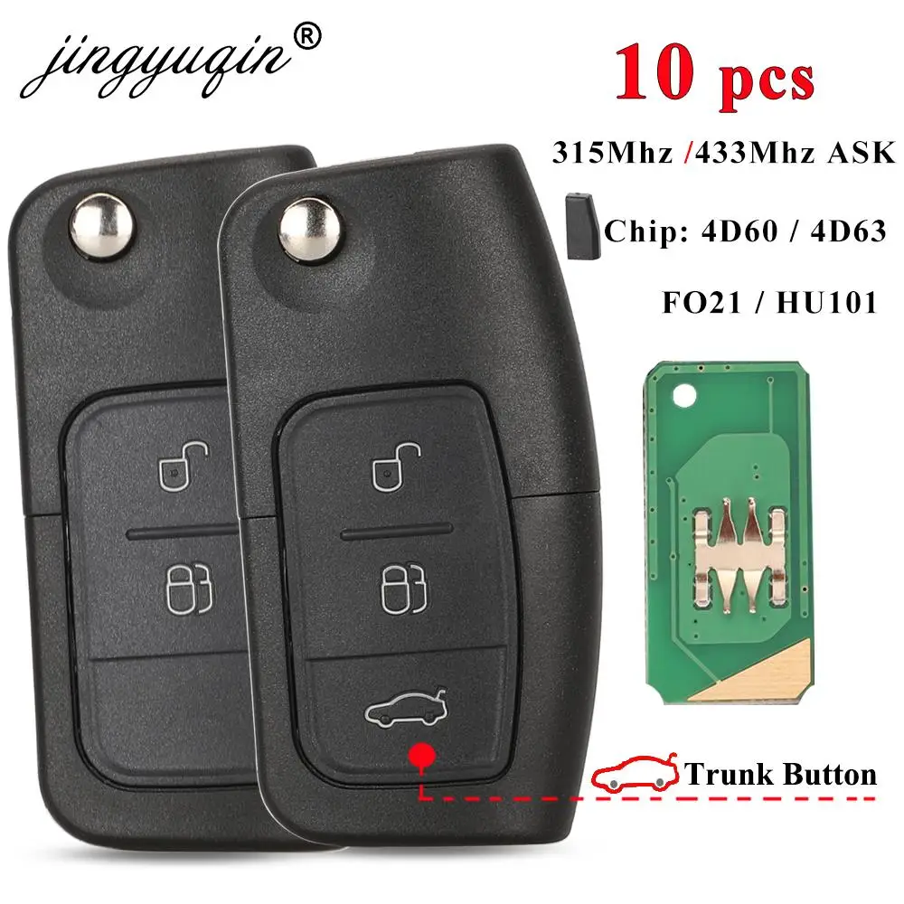 

3 кнопки дистанционного управления jingyuqin, 433/315 МГц 4D63 4D60 для Ford Focus Mondeo Galaxy Fiesta C Max S Max FO21, откидной складной ключ