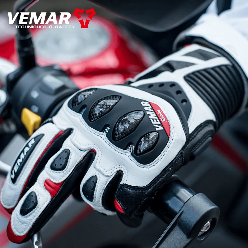 All-Season Motorcycle Gloves Leather Full Finger Touchscreen Carbon Fiber Knuckle Motocross Riding Gear Guantes Moto