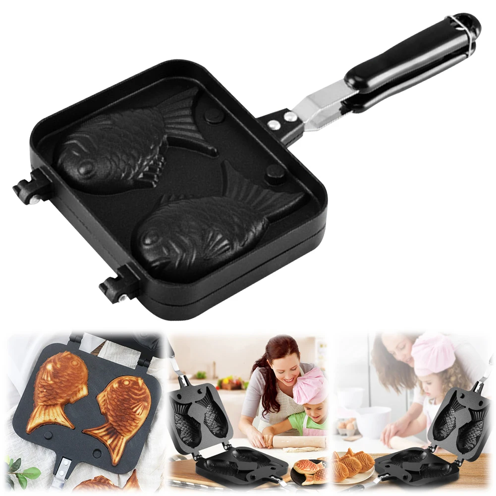 

Double Fish Shaped Taiyaki Dessert Waffle Cake Maker Pan Non Stick Taiyaki Cooking Bakeware Aluminum Alloy Waffle Baking Mold