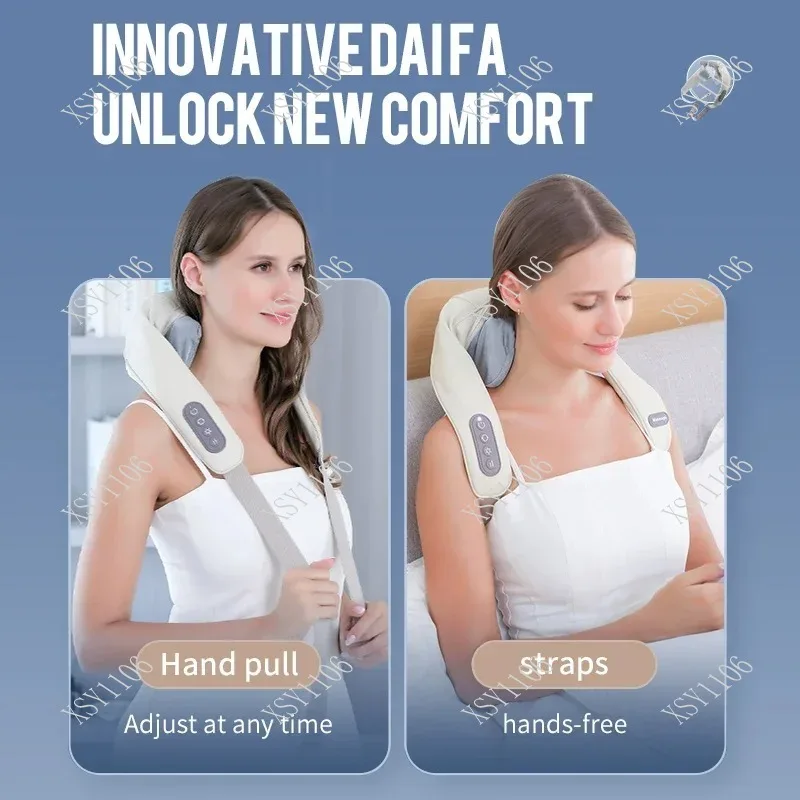 Heat 5D Kneading Neck Shoulder Massager - 26W Brushless Wireless Deep Tissue Back Massage Pillow Shawl