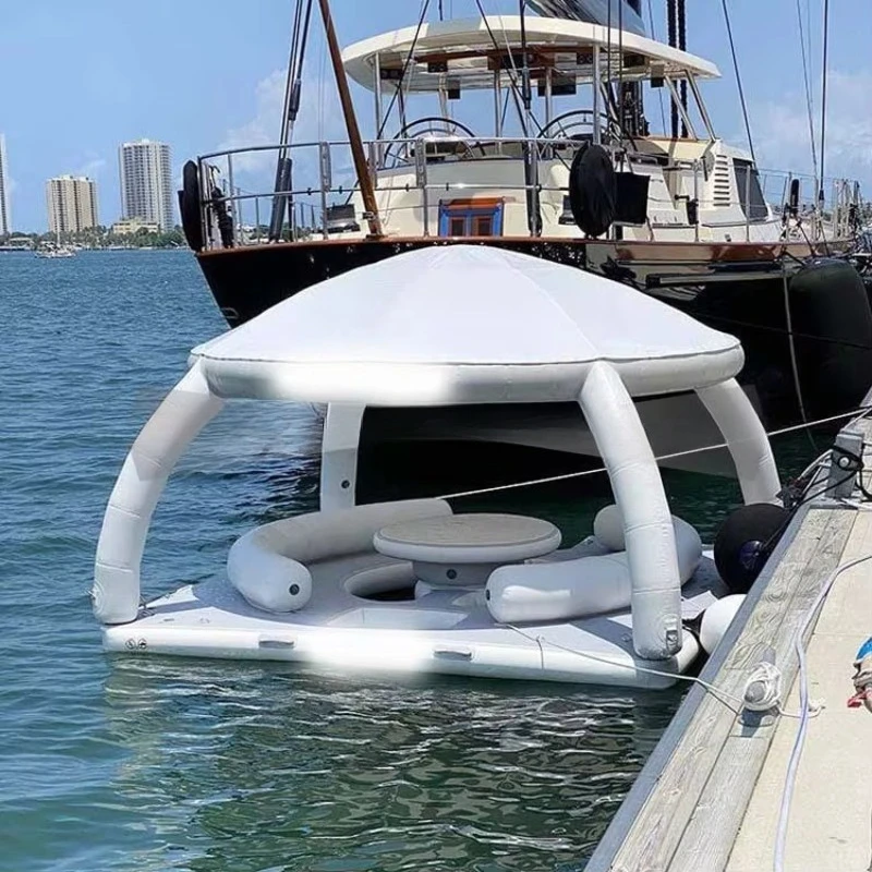 Inflatable Float Dock and Inflatable Tent on Water Float Island Inflatable Platform with Sun Cover Tents Water Table
