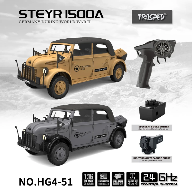 

Hengguan Steyr 1500A Command Vehicle 1/18 RC German Military Model Convertible Light Electric Simulation Remote Control Vehicle