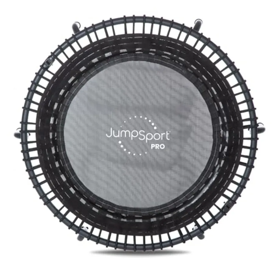

Fitness trampoline for home cardio and strength training steel frame with black finish adjustable bounce and elastic cord syste