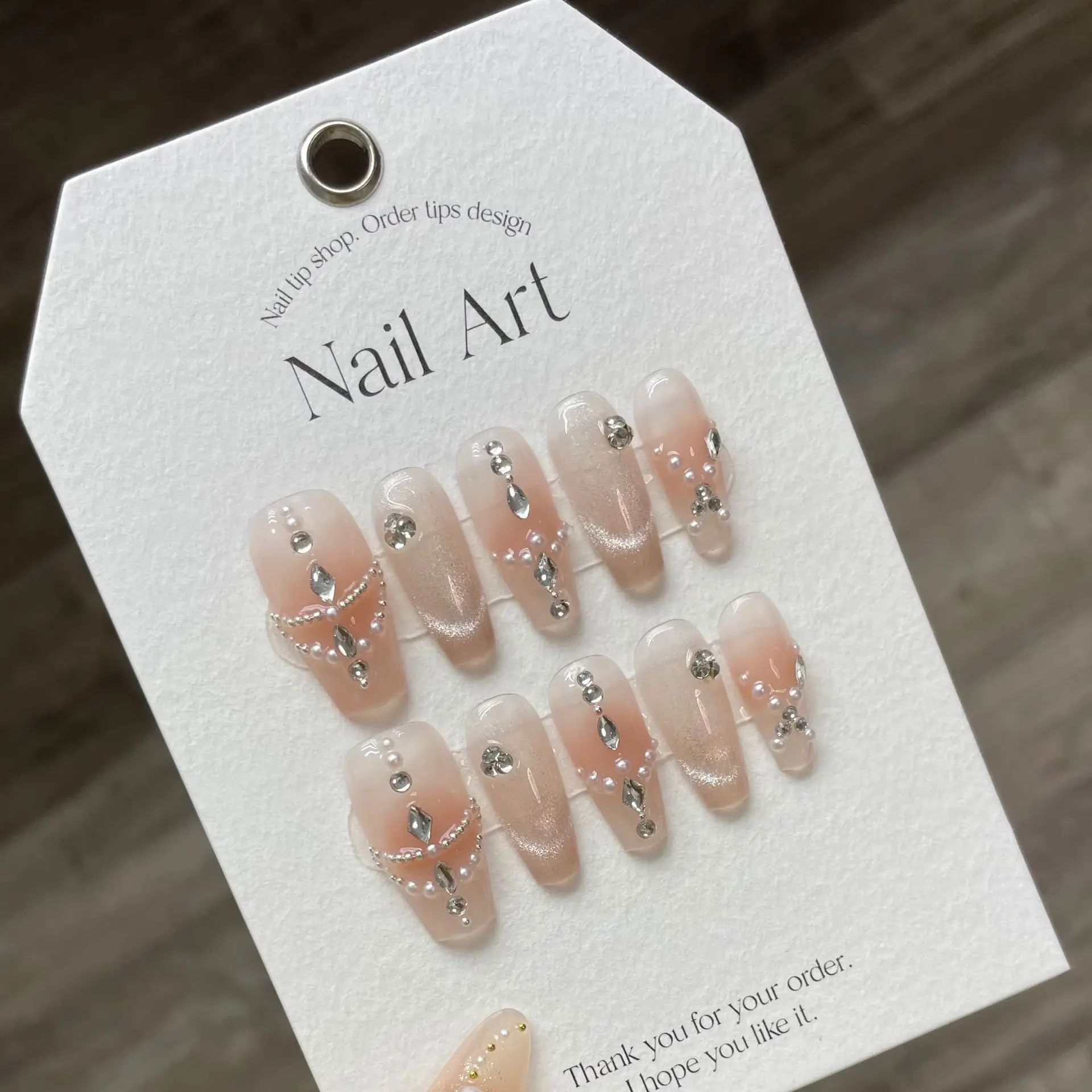 10pcs Summer Permeating Ice Fake Nails Pure Handmake False Nails Press On Nails With Diamond Decoration For Women Lovely Girls