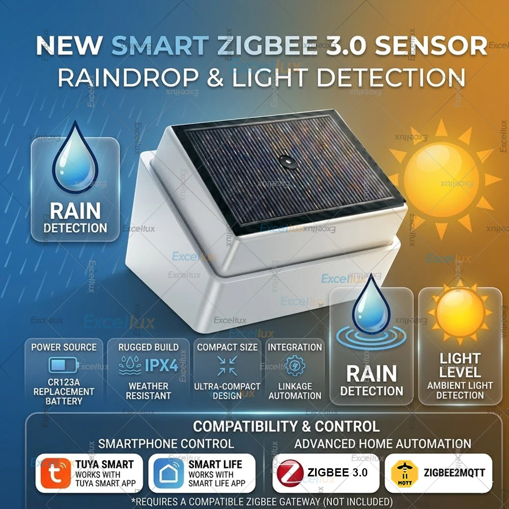 

2 In 1 Zigbee 3.0 Rain Sensor with Light Detector Outdoor Waterproof Rain Detector Works With Tuya Smart Life Home Assistant Z2M