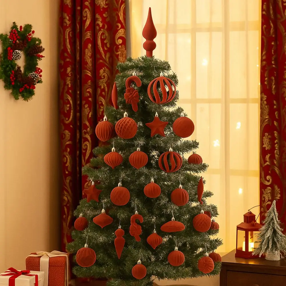 

28Pcs Special-shaped Flocked Christmas Balls Hollow Out Reusable Christmas Hanging Balls Colorful Decorative