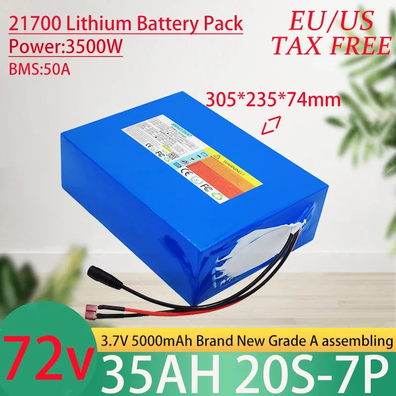 72V 35Ah 21700 Lithium Battery Pack A-level Battery Cells Long Endurance 50A BMS 3500W High Power Battery+84V 5A Charger