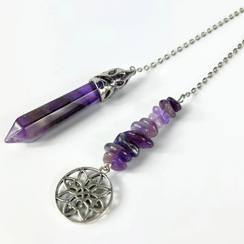pendulo adivinación profesional de cristal de amatistas reales para adivinación radiestesia, colgante de piedras preciosas naturales auténticas, colgante de flor de la vida, colgantes de altar de brujería energéticas