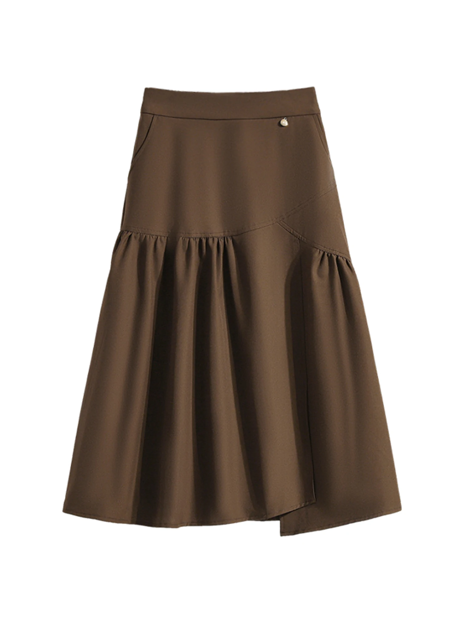 

Women's Khaki A-line Mid Long Skirt Vintage Aesthetic Y2k Asymmetrical Skirt Harajuku High Waist Oversize Skirts 2000s Clothes