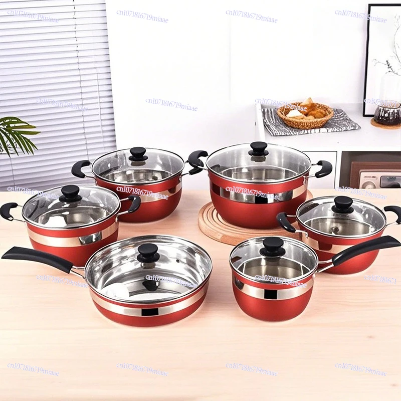 Stainless steel twelve-piece set thickened non-stick frying pan milk soup pot combination set bottom set pot
