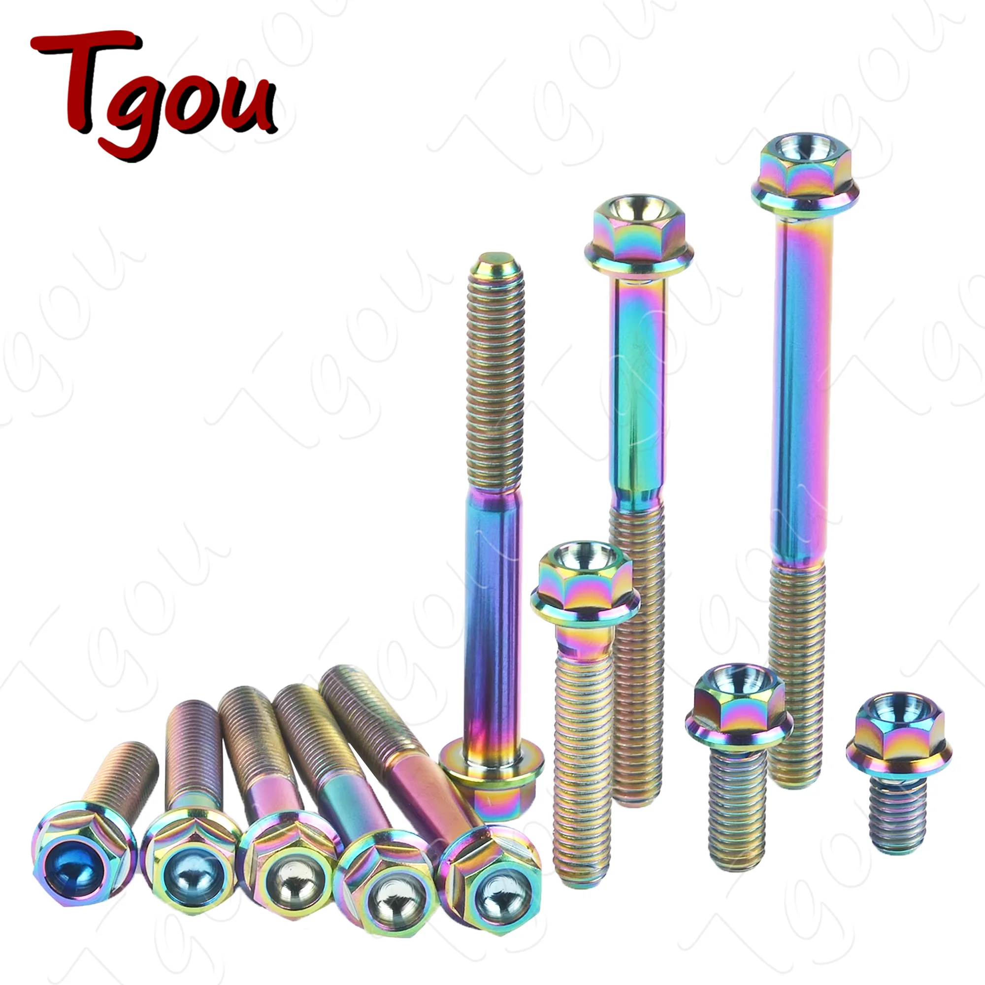 Tgou Titanium Bolt M6x10 15 20 25 30 35 40 45 50 55 60 65mm Flange Hex Head Screws for Bicycle Motorcycle 10pcs