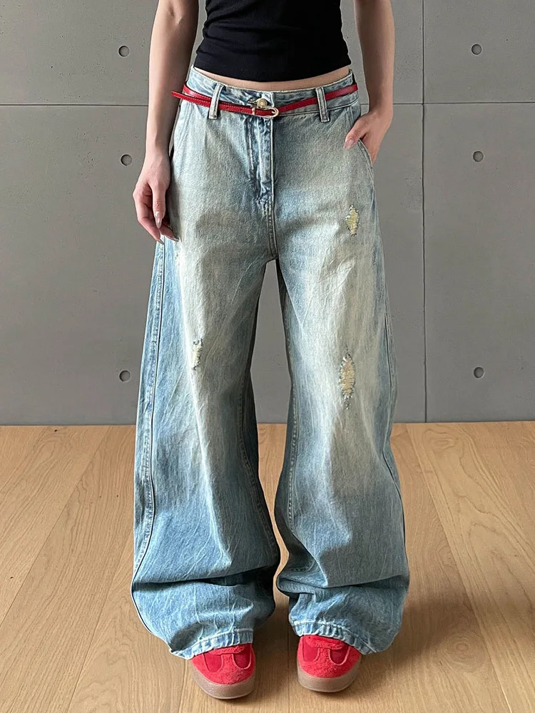 

Women's Blue Baggy Y2k Jeans Harajuku Denim Trousers Vintage Japanese 2000s Style Oversize High Waist Jean Pants Trashy Clothes