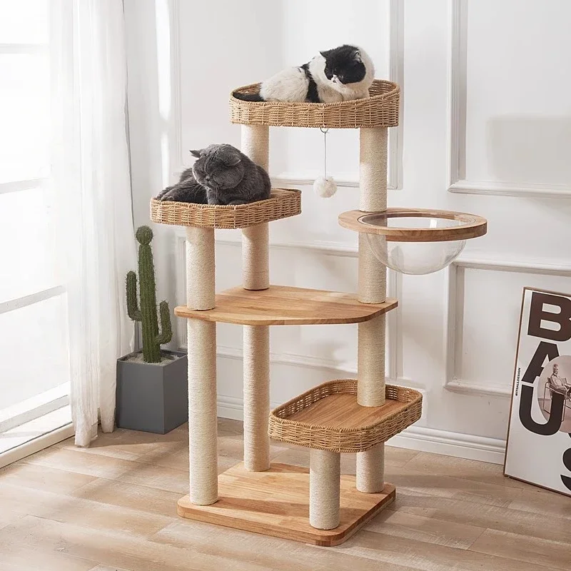 Solid Wood Kraft Paper Rope Cat Tree Designers Sofa Scratcher High Cat House Scratching Post Condo Furniture Columpio Gatos FYCT