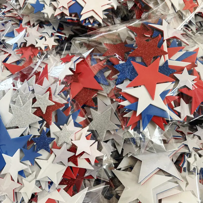 140PCS/Lot Mix glitter & non-glitter red blue white star foam stickers July 4th independence Day Holiday project  Fourth of July