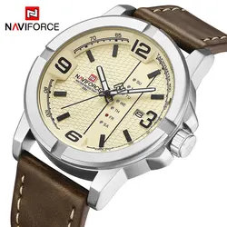 NAVIFORCE rahat vahşi izle Mens moda yaratıcı deri kuvars takvim kol saati iş su geçirmez erkek saat Reloj Hombre