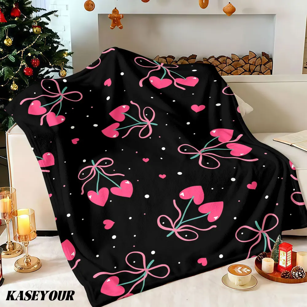 Sweet Heart Bows Winter Summer Flannel Blanket Throw Fleece Soft Fuzzy Plush Cozy Fleece Blankets for Sofa Ideal Gifts