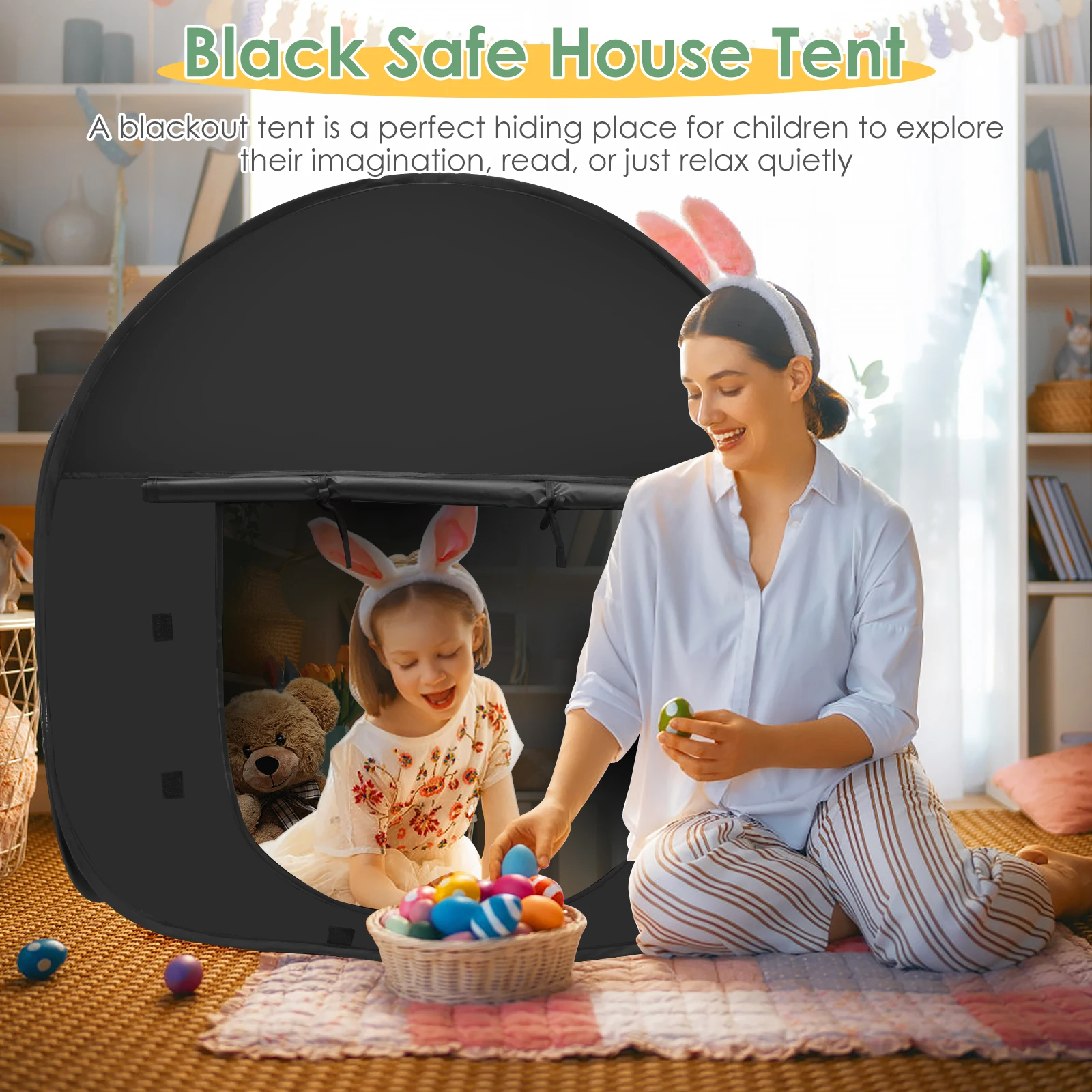 Pop up Blackout Calming Tent With 2 Windows Foldable Calm down Black Tent Accommodate 1 to 2 People Calm Corner Tent for Kids