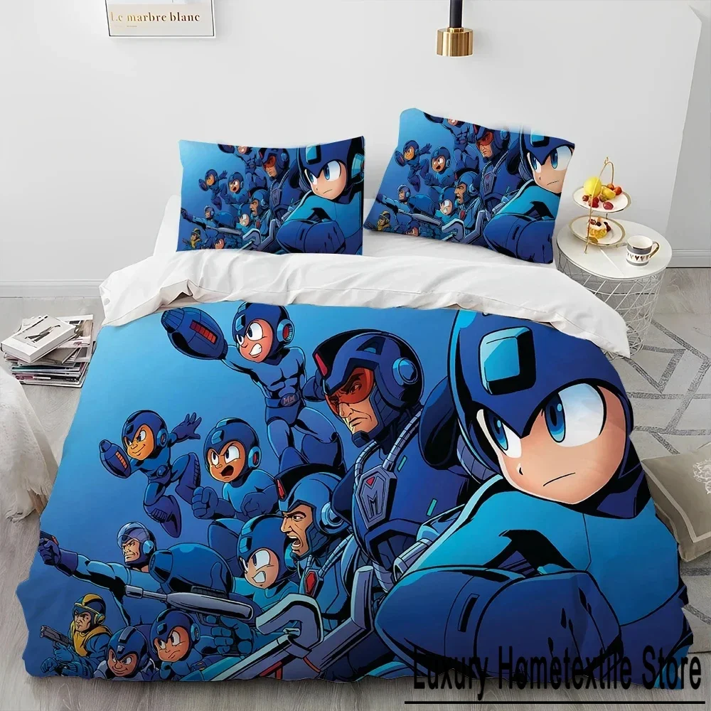 3D Rockman Megaman Game Cartoon Comforter Bedding Set,Duvet Cover Bed Set Quilt Cover Pillowcase,king Queen Size Bedding Set Kid