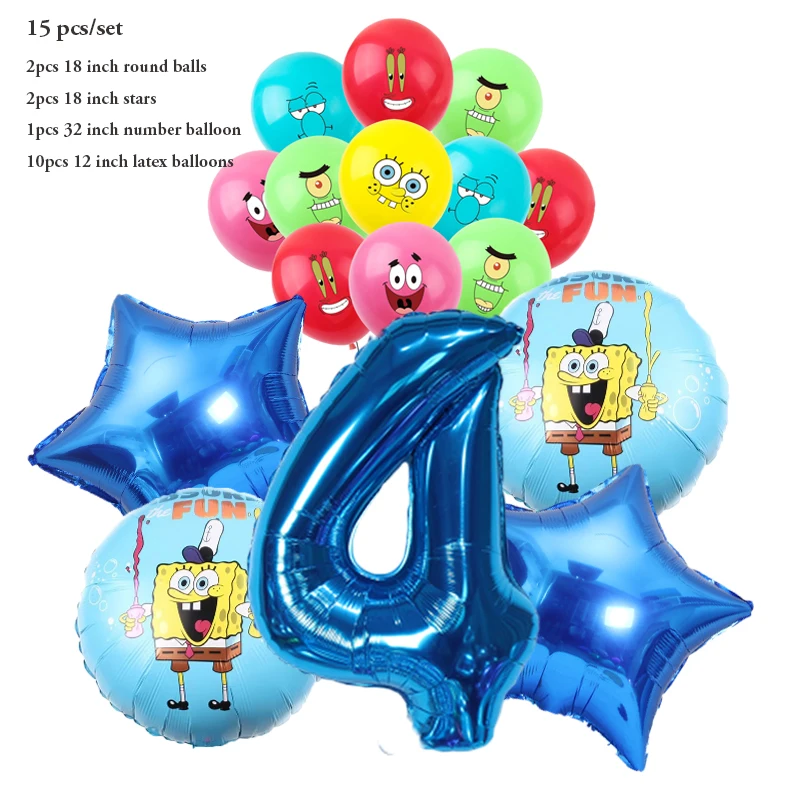 مجموعة بالونات سبونجبوب باتريك ستار مكونة من 15 قطعة، بالونات هيليوم لحفلات أعياد الميلاد، مستلزمات حفلات استحمام للأولاد والبنات #5