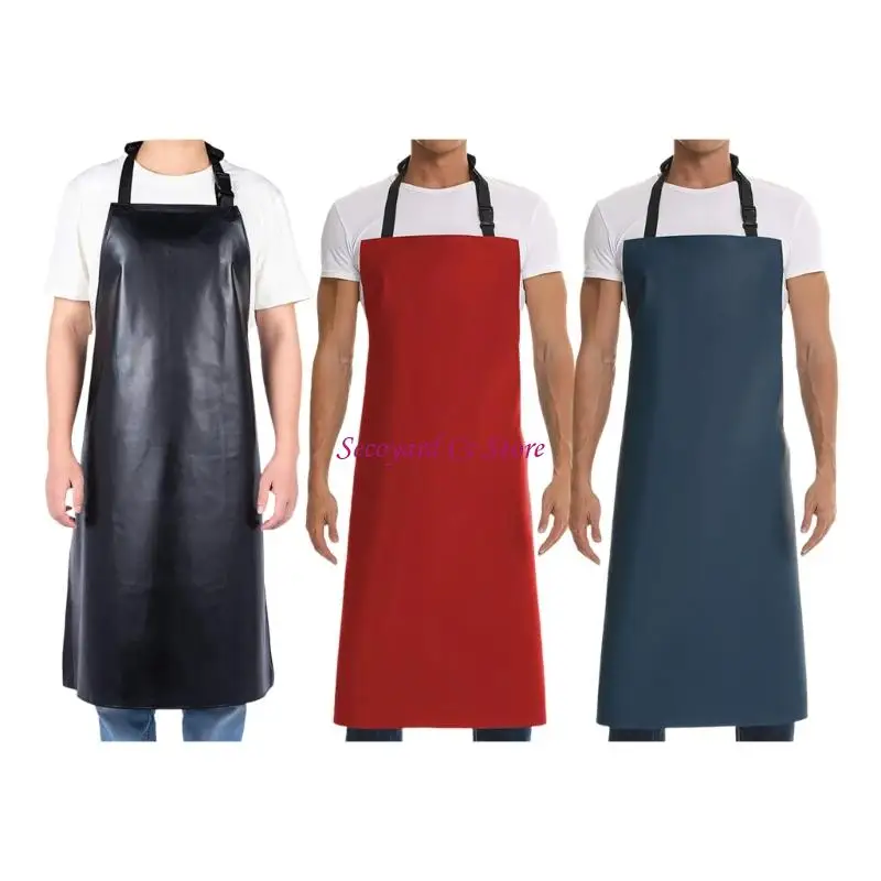 

N3UC Industrial Strength Waterproof PU Leather Apron Oil Proof Apron For Cooking Workshop Use Adjustable Waistband Design