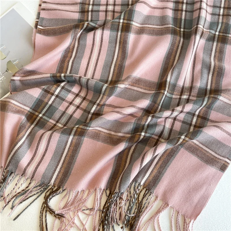 2024 Imitation Cashmere Scarf Winter Plaid Scarf Long Tassel Shawl Warm for Women Pashmina Scarves Wrap Fashion Foulard