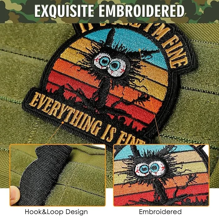 PEW PEW CAT And Its Fine Im fine Everything is Fine Embroidered Hook And Loop Patches Funny Meme Patch Bacjpack