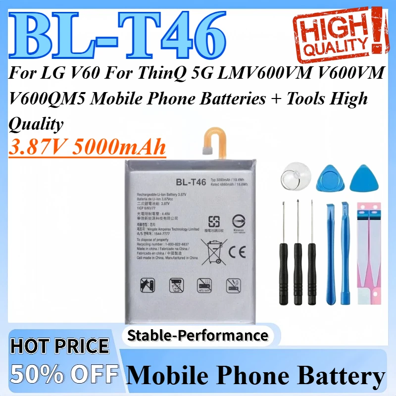 

3,87 В 5000 мАч BL-T46 аккумулятор для LG V60 для ThinQ 5G LMV600VM V600VM V600QM5 аккумуляторы для мобильных телефонов + инструменты высокого качества
