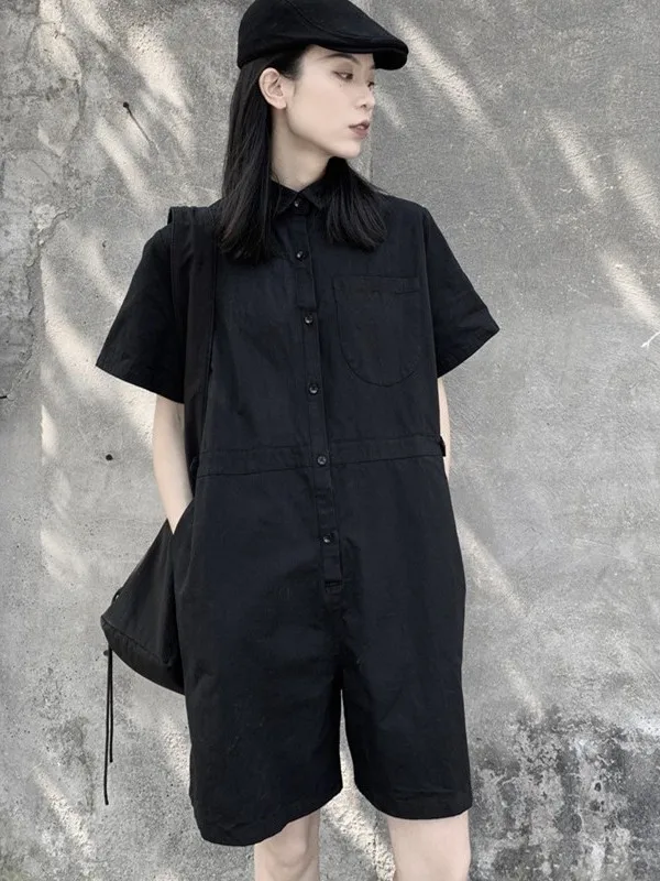 

Loose Wide Leg Jumpsuit orts Women Summer Breathable Thin Five orts Suit Cotton Material Low Waist Design